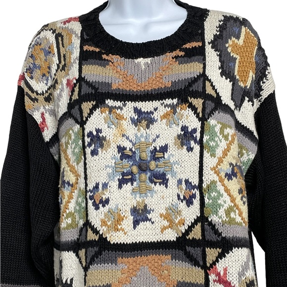 Crystal-Kobe Sweater Chunky Knit Multi Pattern Cabincore Sz M - Picture 7 of 7